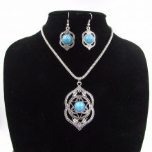 Antique Silver Necklace, Earrings and Bracelet Women’s Jewelry Set