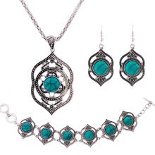 Antique Silver Necklace, Earrings and Bracelet Women’s Jewelry Set