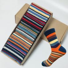 Set of Men’s Casual Cotton Socks with Colorful Striped Pattern