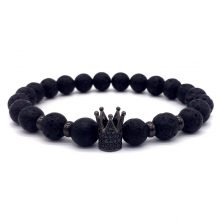 Lava Stone Beads Bracelet with Charm