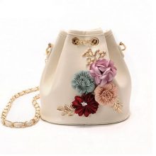 Compact Shoulder Bucket with 3D Flowers